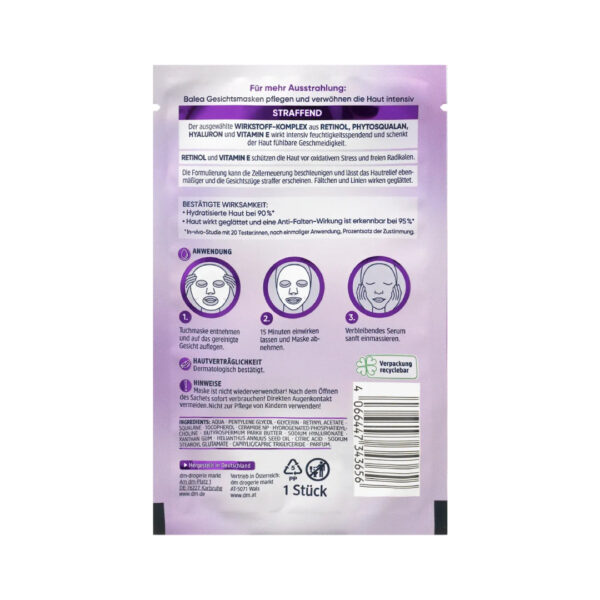 Balea Retinol Sheet Face Mask 20ml قناع الوجه الورقي باليا ريتينول 20 مل