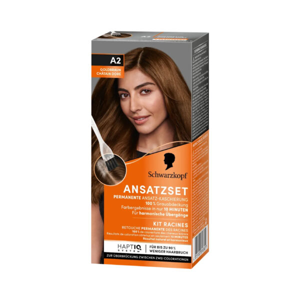 Schwarzkopf Hair Dye Root Retoucher Set in shade A2 Golden Brown مجموعة صبغة جذور الشعر من شوارزكوف، لون بني ذهبي A2