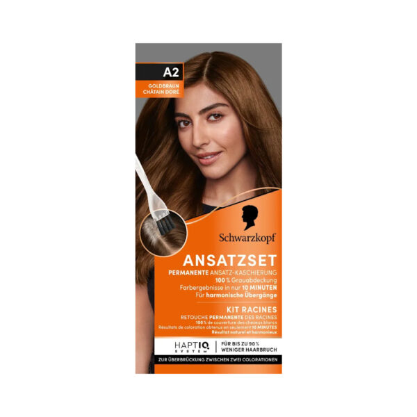 Schwarzkopf Hair Dye Root Retoucher Set in shade A2 Golden Brown مجموعة صبغة جذور الشعر من شوارزكوف، لون بني ذهبي A2