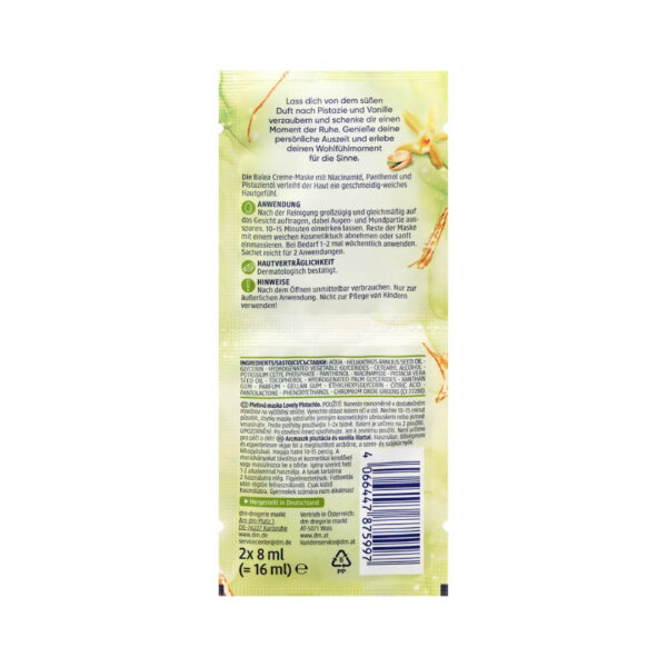 Balea Lovely Pistachio Cream Face Mask 16ml قناع الوجه باليا لوفلي بالفستق الكريمي 16 مل